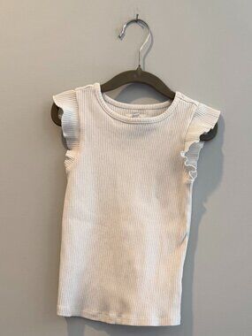 Sammy + Nat - White Ribbed Ruffled Cap Sleeve Shirt - Size 5